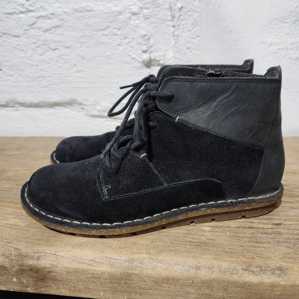Clarks Collection Black Suede Leather Lace Up Side Zip Ankle Boots Womens Size 6